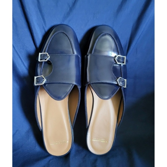 Superglamourous Men's Navy Polished Leather Monk-Straps Belgian Mules Size‎ 7 - Picture 1 of 10